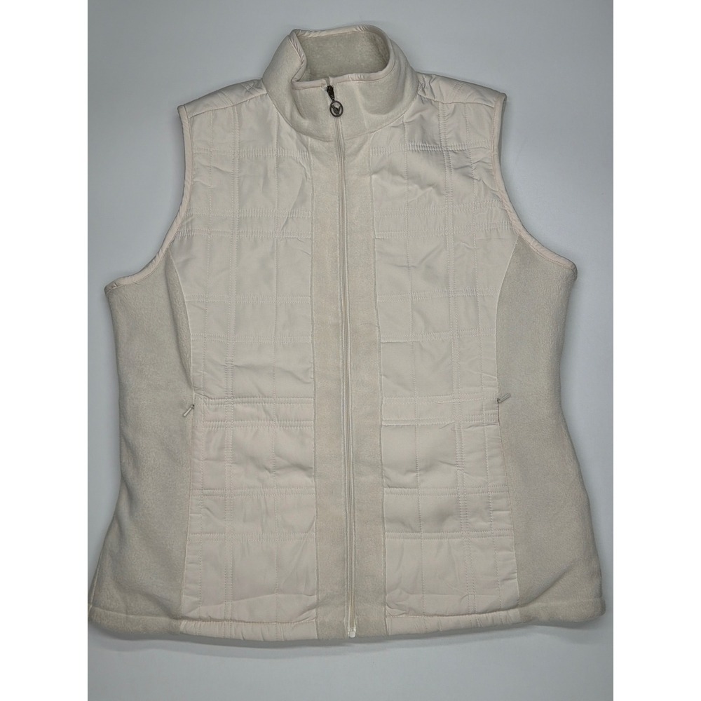 Columbia Womens Quilted Fleece Lined Vest Cream‎ Size Medium Full Zip Pockets